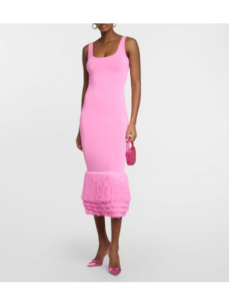 Трикотажное платье миди с бахромой David Koma розовое