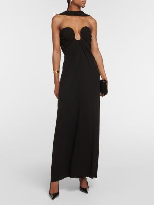 Sukienka długa z dżerseju drapowana Saint Laurent czarna