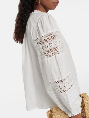 Samt bluse mit stickerei aus baumwoll Velvet weiß