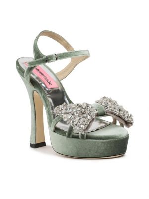 Krištáľové sandále s mašľou Custommade zelená