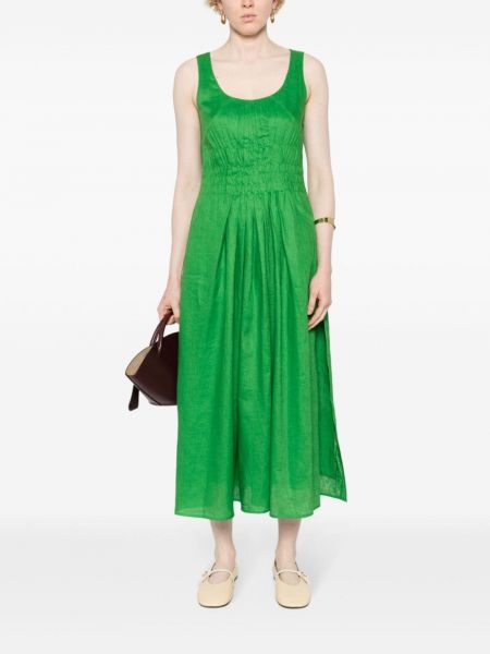 Plisované lněné šaty Tory Burch zelené