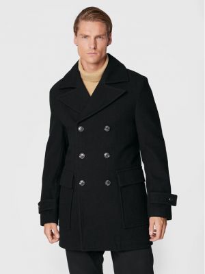 Czarny płaszcz zimowy wełniany Gino Rossi