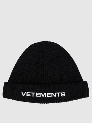 Вовняна вишита шапка Vetements чорна