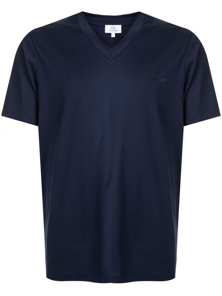 Camiseta con estampado con escote v Ck Calvin Klein azul