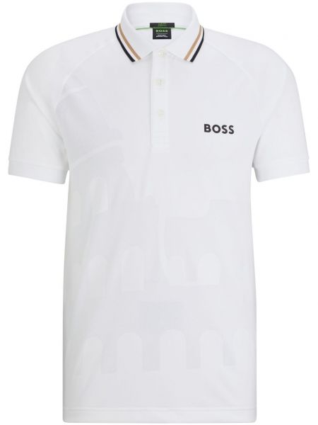 Жакардова поло тениска от джърси Boss бяло
