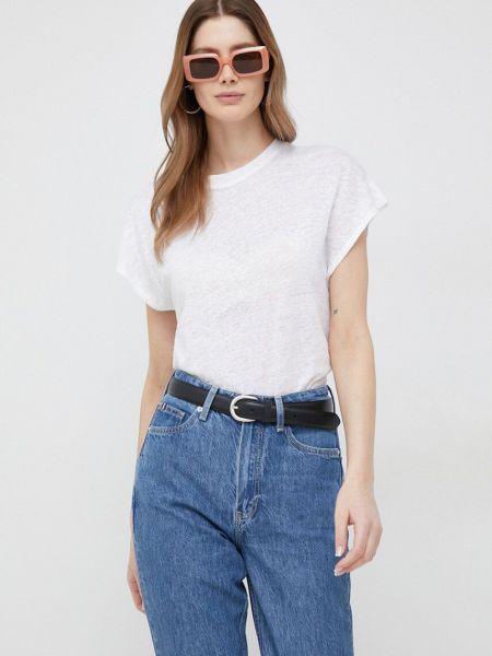 Laza szabású lenvászon póló Calvin Klein - fehér