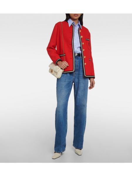 Твидовый пиджак с вышивкой Gucci красный