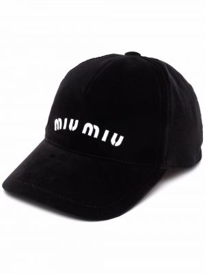 Haftowana czapka z daszkiem Miu Miu czarna