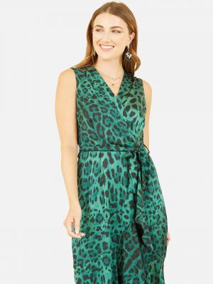 Атласное платье миди с принтом с животным принтом Mela зеленое