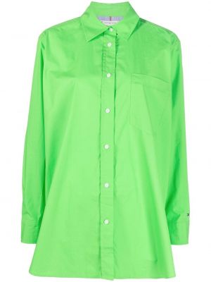 Oversize памучна риза Tommy Hilfiger зелено