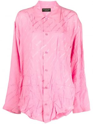 Жакардова копринена риза Balenciaga розово