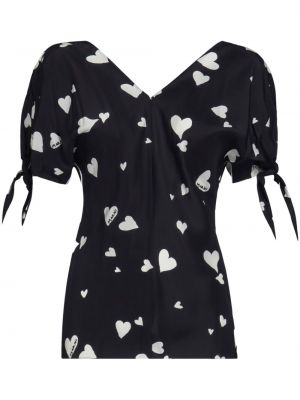 Svilena bluza s potiskom z vzorcem srca Marni črna