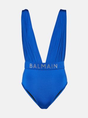 Křišťálové drapované plavky Balmain modré