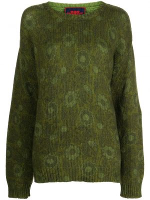 Sweter wełniany w kwiatki z nadrukiem Pierre Louis Mascia zielony