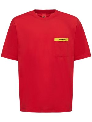 Camiseta de algodón de tela jersey con bolsillos Ferrari rojo