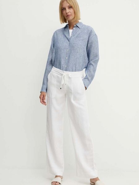Lniane proste spodnie Lauren Ralph Lauren białe
