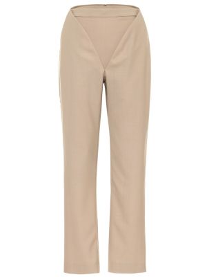 Vlněné rovné kalhoty s vysokým pasem Y/project béžové