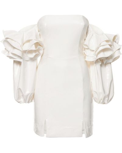 Sukienka mini z wiskozy z falbankami Rotate biała