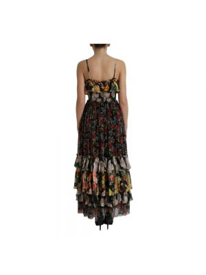 Vestido largo de gasa de flores con estampado Dolce & Gabbana