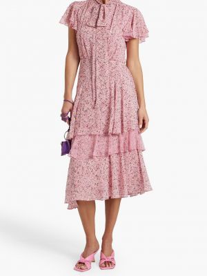 Шифоновое платье миди в цветочек с принтом Mikael Aghal розовое