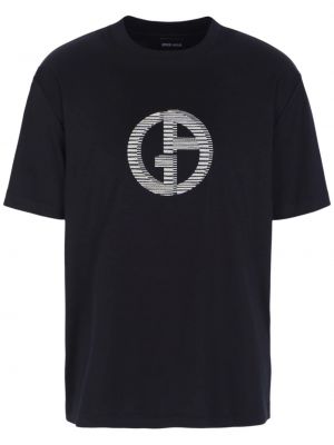 Bavlněné tričko s výšivkou Giorgio Armani černé