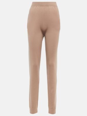 Vlnené rovné nohavice s vysokým pásom Saint Laurent béžová
