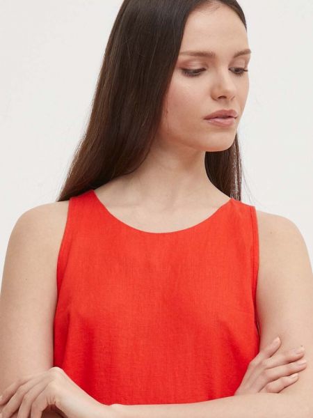 Lniana sukienka mini United Colors Of Benetton czerwona