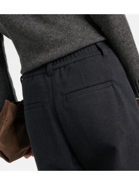 Pantaloni tuta di cotone in jersey plissettati Brunello Cucinelli grigio