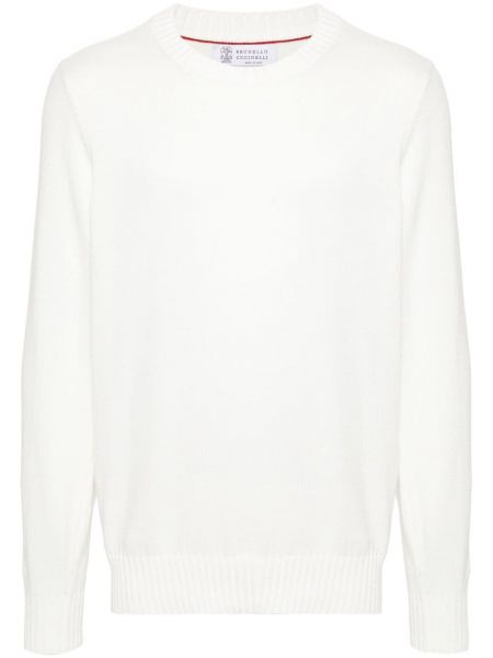 Плетен памучен пуловер Brunello Cucinelli бяло