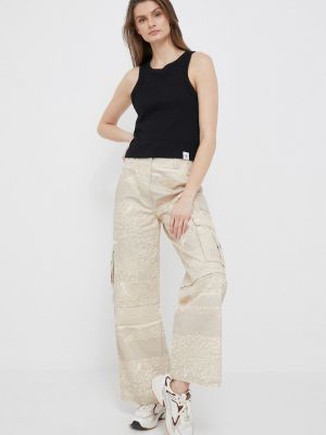 Pamučne hlače visoki struk Calvin Klein Jeans bež