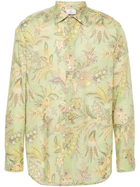 Bombažna srajca s cvetličnim vzorcem s potiskom Etro zelena