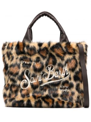 Nákupná taška s potlačou s leopardím vzorom Mc2 Saint Barth hnedá