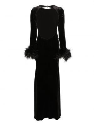 Vakarinė suknelė velvetinis su plunksnomis Ana Radu juoda