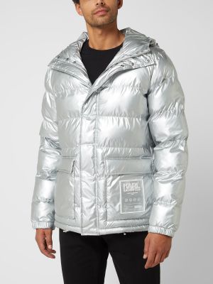 Pikowana kurtka puchowa z kapturem Karl Lagerfeld srebrna