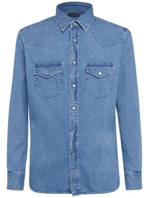 Slim fit priliehavá rifľová košeľa Tom Ford modrá