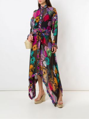 Květinové hedvábné dlouhé šaty s potiskem Amir Slama černé