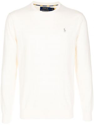 Βαμβακερός πουλόβερ σε στενή γραμμή με κέντημα Polo Ralph Lauren μπεζ