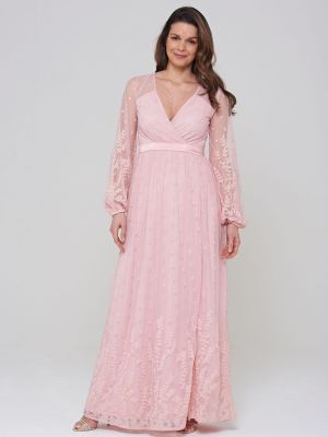 Кружевное длинное платье Amelia Rose розовое
