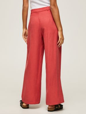 Lněné kalhoty Pepe Jeans červené