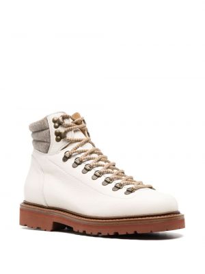 Krajkové kožené šněrovací turistické boty Brunello Cucinelli bílé