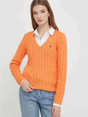 Dzianinowy sweter bawełniany Polo Ralph Lauren pomarańczowy