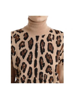 Jersey cuello alto de lana con estampado leopardo Dolce & Gabbana beige