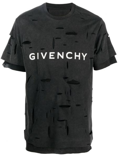 Saplēsti t-krekls ar apdruku Givenchy melns