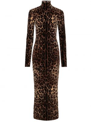 Koktejl obleka s potiskom z leopardjim vzorcem Dolce & Gabbana