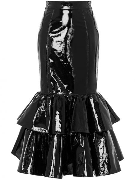 Kožená sukňa s volánmi Moschino čierna