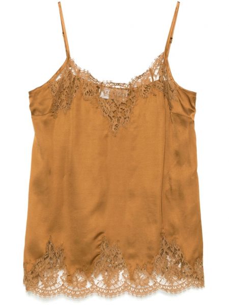 Blomstret tanktop med blonder Ermanno Firenze brun