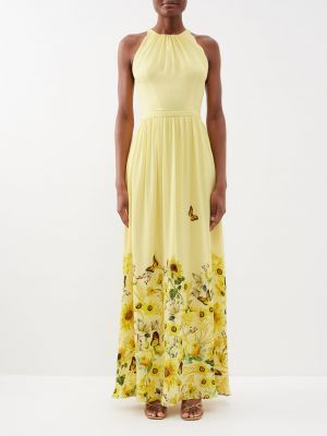 Желтое длинное платье в цветочек с принтом Mary Katrantzou
