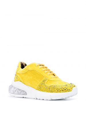 Aksamitne sneakersy z ćwiekami chunky Philipp Plein żółte