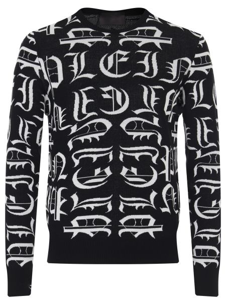 Шерстяной пуловер с принтом Philipp Plein черный