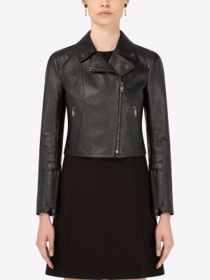 Kožená bunda na zip Dolce & Gabbana černá